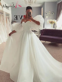 2023 Свадебное платье с пышными рукавами, Съемные рукава, свадебное платье с вырезом сердечком, Плиссированное Белое платье для невесты Robe de mariee Изображение