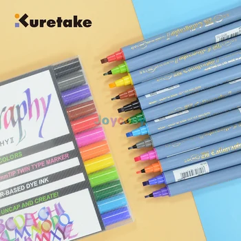 Каллиграфические ручки Kuretake ZIG, с двойным квадратным наконечником 3,5 мм и 2,0 мм, Фотобезопасные, Без кислоты, светостойкие, Без запаха, Для начинающих Изображение