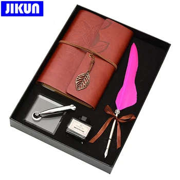 Винтажный набор перьевых ручек JIKUN с блокнотом, ручки для каллиграфии, Канцелярские принадлежности, Подарочная коробка Изображение