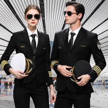 Капитан стюардесса однорядный и двухрядный авиационный форменный костюм мужской супервайзер Костюмы Для выступлений Одежда для Ролевых игр Изображение