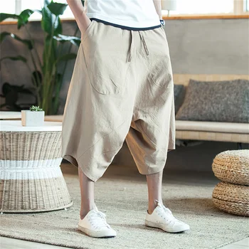 Новые летние мужские повседневные шорты, модные брюки Herem, хлопковые льняные спортивные штаны для бега трусцой, мужские спортивные штаны в винтажном китайском стиле Изображение