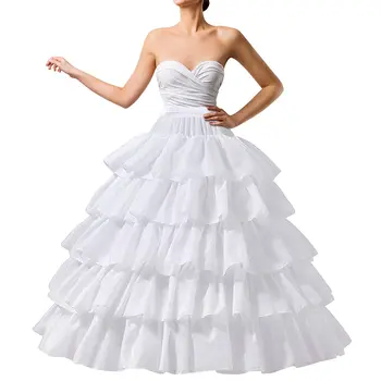 Юбка полной формы, 5 слоев с оборками, нижняя юбка для бального платья, комбинация для свадебного платья, регулируемая талия (белые 4 обруча) Изображение