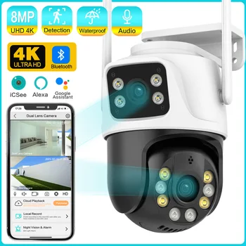 4K 8MP PTZ Wifi IP-Камера с Двойным Объективом и Двойным Экраном Ai Human Detect Auto Tracking Беспроводная Камера Наружного Наблюдения iCSee 2K Изображение