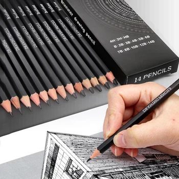 14 шт./компл. Профессиональный набор карандашей для рисования 4H-14B, графитовый карандаш для рисования, канцелярские принадлежности для начинающих, рисованные принадлежности Изображение