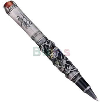 Шариковая ручка Jinhao Chinese Dragon серого цвета для ведения дневника, путевого дневника с чехлом для ручек и украшениями сверху, тяжелая ручка Изображение