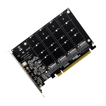 4 Порта M.2 NVME SSD Для PCIE X16 Плата Расширения хост-контроллера PCIE Split/Поддержка PCIE RAID 2230/2242/2260/2280 Светодиодный индикатор Изображение