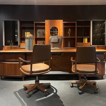 Высококлассный президент, управляющий директор, стол босса, офисный стол и стул из массива дерева, большой стол, стол генерального менеджера и босса Изображение