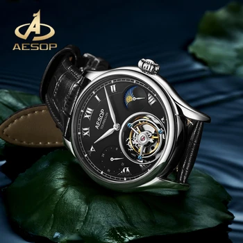 Механические мужские часы AESOP Casual Chic Tourbillon С сапфировым стеклом, водонепроницаемые часы Moon Phase, многофункциональные мужские наручные часы Изображение