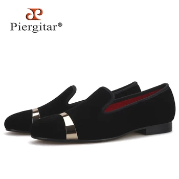 Piergitar/ мужские бархатные туфли ручной работы в новом стиле с медной пряжкой, модные лоферы для банкетов и выпускного вечера, мужские тапочки для курения. Изображение