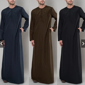 Новая Мусульманская одежда Мужская Модная Свободная Длинная Рубашка на молнии Saudi Arab Thobe Кафтан Халат Ислам Молитвенное Платье Халат Мужская Одежда Изображение
