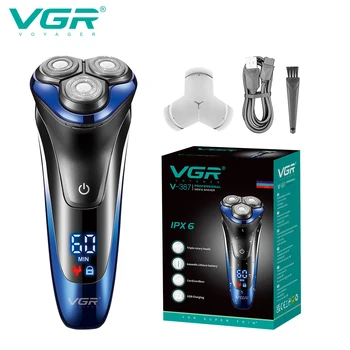 VGR Shaver Электробритва, профессиональный станок для бритья, водонепроницаемый Триммер для бороды, плавающие бритвы, светодиодная бритва для мужчин V-387 Изображение