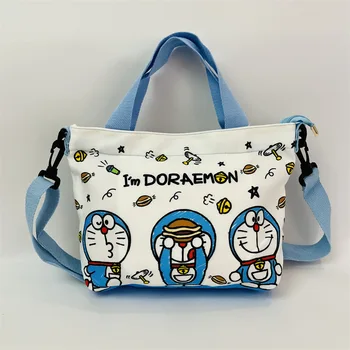 Новая холщовая сумка-мессенджер Doraemon с героями мультфильмов, женская модная сумка для девочек, ручная сумка, съемный ремешок 30x22x8 см Изображение