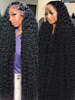 Парик с глубокими волнами на кружеве плотностью 250, 13x4, прозрачный парик на кружеве из человеческих волос, парик для женщин Изображение