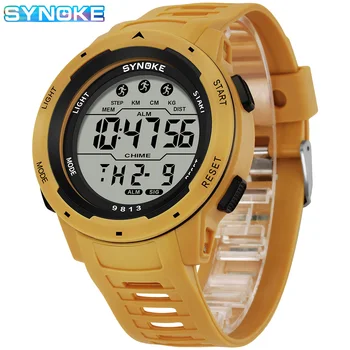 Мужские Цифровые часы SYNOKE 9813 Модернизированный механизм Военные спортивные Часы Модные Водонепроницаемые 50-метровые Электронные наручные Часы Мужские Изображение