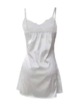 Женское платье с разрезом, на бретельках, с V-образным вырезом, кружевное белое летнее мини-платье в стиле пэчворк, клубная одежда для вечеринок, одежда Изображение