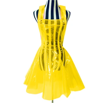 Женское платье на широких бретелях из прозрачного ПВХ, Плиссированный Сарафан, Прозрачное платье трапециевидной формы, Vestido, Прозрачное платье на подтяжках, 7XL Изображение