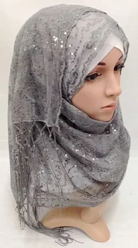 Мусульманский Платок оптом Исламская Шаль 180*65 см 12шт Вуаль С Блестками Хиджаб Блестка Большие Тюрбаны для Женщин Изображение