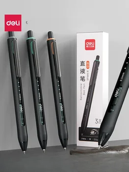 Быстросохнущая выдвижная прямая ручка-роллер, гелевая ручка, черная 0,5 мм, гладкая деловая ручка большой емкости, 3 шт. Изображение