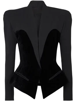 Новейшая дизайнерская куртка HIGH STREET 2023, женский приталенный бархатный блейзер в стиле пэчворк Изображение