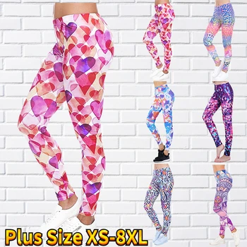 Женские штаны для йоги, брюки с красочным рисунком, спортивные штаны для фитнеса, штаны для йоги, спортивные штаны для бега XS-8XL Изображение