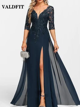 Элегантные длинные темно-синие шифоновые платья для матери невесты для свадебной вечеринки Vestido Fiesta Boda Invitada Изображение