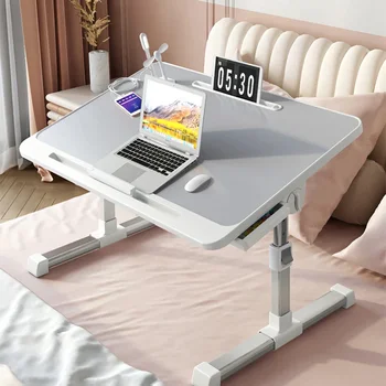 Складной подъемный стол для ноутбука для кровати, Регулируемая подставка, Переносной столик для коленей, поднос для завтрака, стол с выдвижным ящиком для еды, работы, игр Изображение