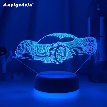 Новый Спортивный Автомобиль 3d Иллюзионная Лампа для Детской Спальни Декор Ночник Изменение Цвета Атмосфера Событие Приз Светодиодный Ночник Суперкар Изображение