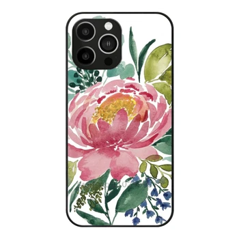 Прекрасный Розовый Пион Акварельный Стеклянный Чехол Для Iphone 14 13 Pro 11 12 7 8 Plus Xr X Xs Max 6S 5S Закаленный Чехол Для Телефона Розовый Цветок Изображение