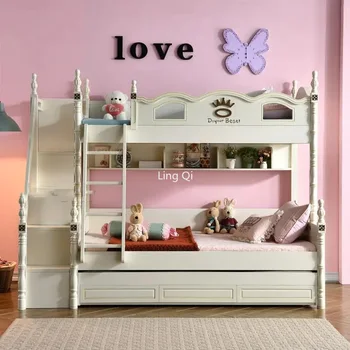 Детская двухъярусная кровать с местом для хранения Классическая раскладушка в форме домика Минималистичный дизайн, компактная мебель Cama De Casal Изображение