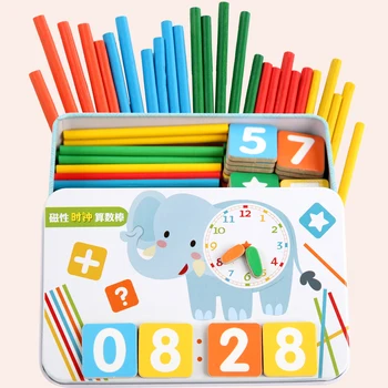 Деревянные пазлы; магнитная цифровая счетная палочка; развивающие игрушки Монтессори для детей; Детская математическая игра для раннего обучения арифметике. Изображение