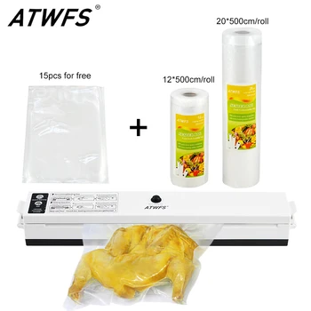 Вакуумный Упаковщик ATWFS Упаковочная Машина для Запайки Вакуумных пакетов Включает в себя 15шт Упаковочных пакетов Food Saver Rolls 20cm + 12cmX500cm Изображение