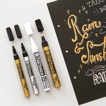 0.7/1.0/2.0 мм Серебристо-золотые перманентные металлические маркерные ручки Студенческий эскиз, маркеры для граффити, ручка-вкладыш, японские канцелярские принадлежности Изображение