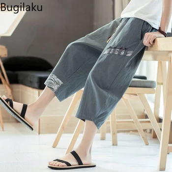 Мужские летние капри Bugilaku, Новые повседневные брюки, свободная пляжная одежда в стиле ретро, тонкие шорты Harun Изображение