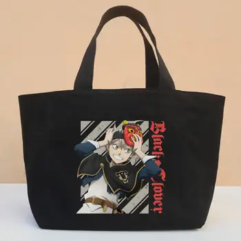 Черные сумки для покупок Black Clover, холщовая сумка-тоут для мамы, многоразовая ткань Harajuku Asta, аниме Harajuku Bag, сумки через плечо Изображение