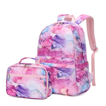 Новая мода для девочек в цветочек, Детская сумка для ланча, сумки для книг, 2 предмета, женские школьные сумки для подростков, дорожный рюкзак для ноутбука, школьные сумки Изображение
