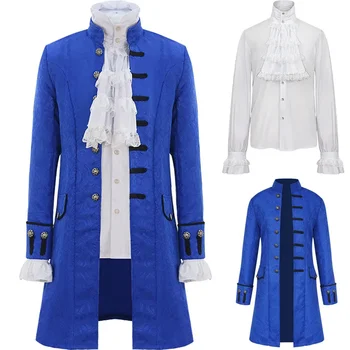 Мужской тренч в готическом стиле/ рубашка в стиле стимпанк, винтажное пальто принца, куртка средневекового Возрождения, Викторианский Эдвардианский костюм для косплея Изображение