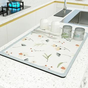 Кухонная Сливная накладка из искусственных материалов, Влагопоглощающая накладка для чайной чашки, коврик для слива, Быстросохнущая подушка для ванной комнаты Изображение