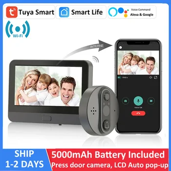 Tuya Smart 1080P WiFi Дверной Звонок Камера-Глазок 5000 мАч Аудио 4,3 ' PIR FHD Инфракрасный Alexa Google Анонс Цифровой Просмотрщик Изображение