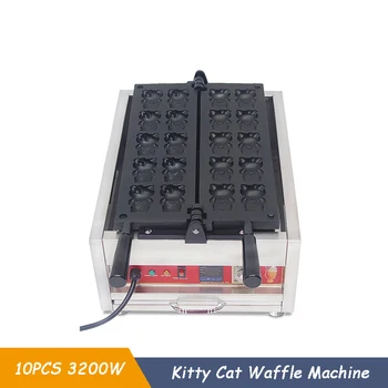 Коммерческая 10ШТ Машина Для Приготовления Вафель Kitty Cat 3200 Вт Электрическая Антипригарная Машина Для Выпечки Торта В Форме Кошки Из Нержавеющей Стали Kitty Cat Waffle Maker Изображение