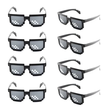 Солнцезащитные очки Lovatfirs Thug Life, 8 упаковок, квадратные пиксельные мозаичные очки для женщин, мужчин, вечеринок, путешествий, Черный, зеленый Изображение
