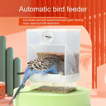 Автоматическая кормушка для птиц большой емкости, без беспорядка, с защитой от брызг И простая в использовании Кормушка для маленьких птиц Изображение