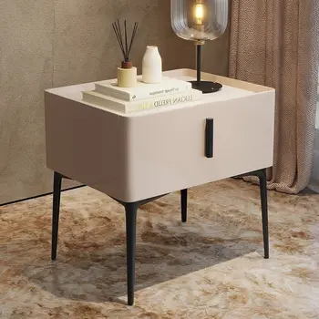 Прикроватная тумбочка из массива дерева Nordic Rock Board, современная простая искусственная кожа, маленькие тумбочки для спальни в скандинавском стиле, мебель в стиле INS, WKNS Изображение