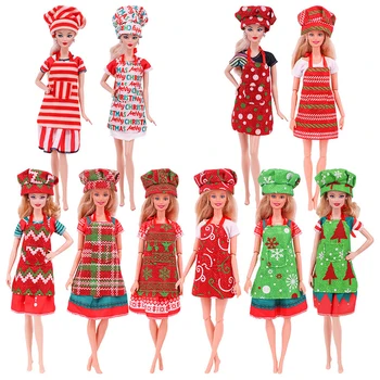 1 комплект рождественской одежды для кукол 35 см, мини-фартук, Шляпа шеф-повара, Кукольный домик, Миниатюрная одежда Феи, Рождественский костюм, Игрушка для декора Изображение